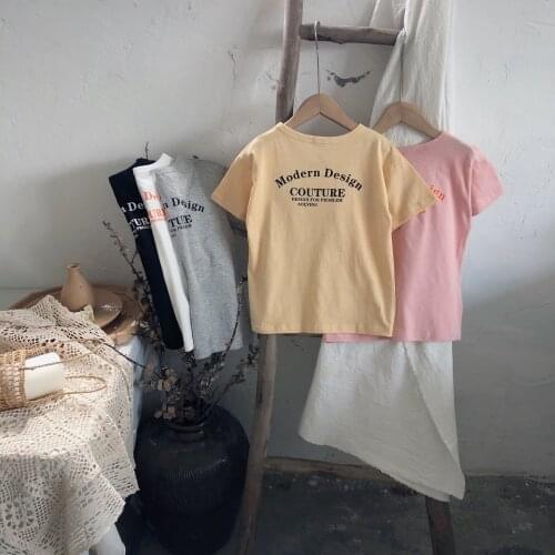 New Fashion Cute Childrens Clothing Solid Color Girl Blouse Letter T-Shirt Baby Boy Clothes Round Neck 3-8 Years Old