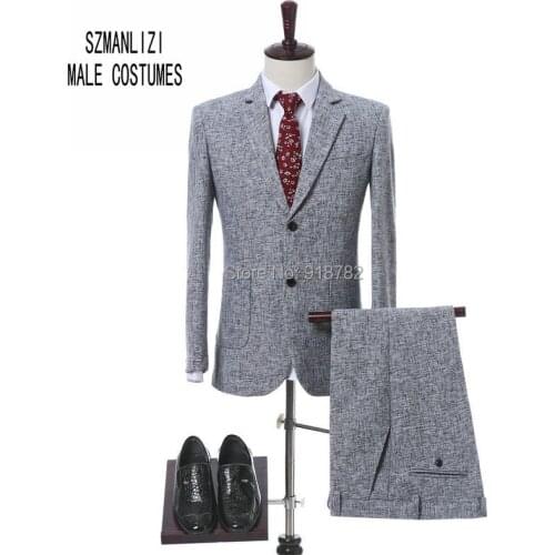 Latest Coat Pant Designs 2 Button Slim Fit Mens Classic Suits Formal Tuxedo Groom Wedding Suit For Men Light Grey Business Suit