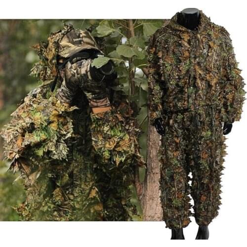New 3D Ghillie Suits Hunting Clothes Maple Leaf Bionic Sniper Birdwatch Airsoft Woodland Clothing Camouflage jacket + pants