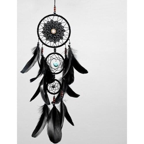 New Black Multi-ring Dream Catcher Wind Chimes Key Rings Auto Accessorie Car Rearview Mirror Pendant Jewelry Car Hanging
