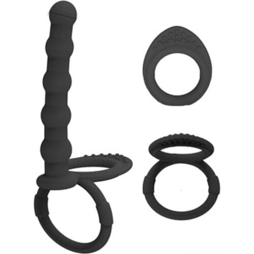 New Double Penetration Strap on silicone Dildo Anal beads Butt Plug penis cock ring clitoris stimulator Sex Toy for women man