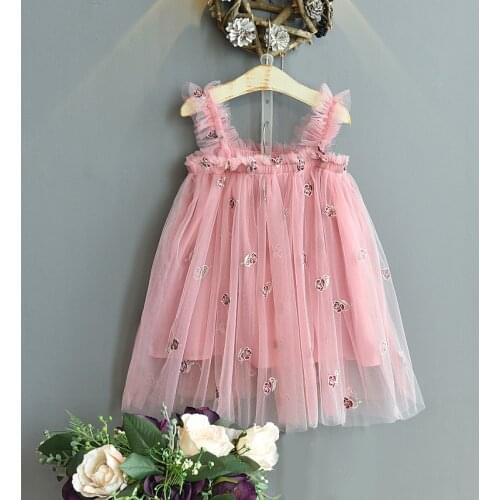 Girls Clothes Girls Dress Summer Dress 2021 Sleeveless Suspender Tulle Princess Dresses Pink Dress Flower Girl Dresses