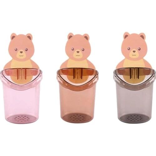 Bear Storage Cup Bathroom Tooth Brushing Paste Rack No Punching Wash Cup Bathroom Small Bear Storage Cup Floating Shelf