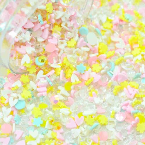 20 Gram Color Deco Sprinkles- Baby Pink Yellow Polymer Clay Mixed Heart Stars Sprinkles-Slime Playing Supplements-Not Edible