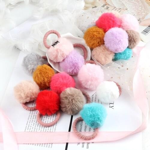 2pcs Cute Girls Hairball Hair Band Colorful Pompom Elastic Rubber Scrunchie Korean Headband Ponytail Ties Rope Hair Accessories