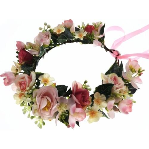 Rose Flowers Crown Festival Headband Women Hair Accessories Headdress Bridesmaid Girl Floral Garland Wedding Floral Headwear