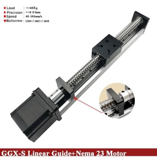 Free Shipping Effective Travel 20-800mm 1204 1605 1610 Ballscrew Linear Guide Moving Table Slide Rail+57 Nema23 Step Motor CNC