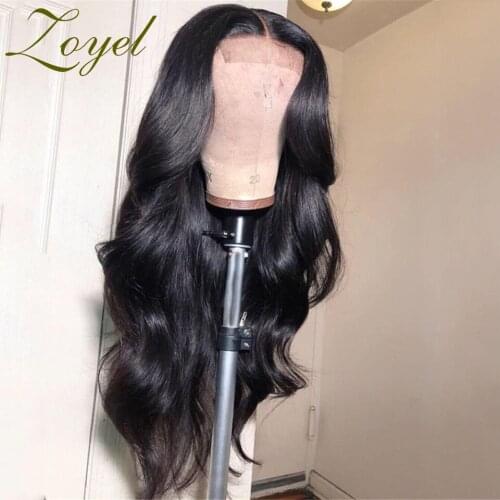 Middle Part 26Inch Body Wave Black Glueless Lace Front Synthetic Hair Wig For Women Preplucked Heat Resistant Daily 180%Density