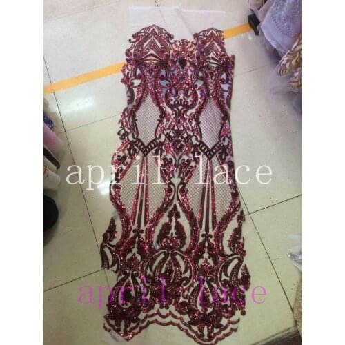 ST014 wine red /dark red african good quality sequin embroidery tulle mesh lace for evening dress/sawing/wedding