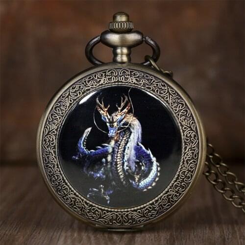 Steampunk Flying Dragon Pattern Fob Quartz Pocket Watch men With Chain Best Gift for men Necklace Peandant Pocket Watches mens