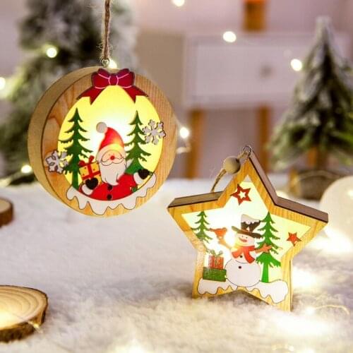 Christmas Tree Decorations Glowing Christmas Pendant Home Decoration Wooden Desktop Ornaments 2022 New Years Eve Decorations