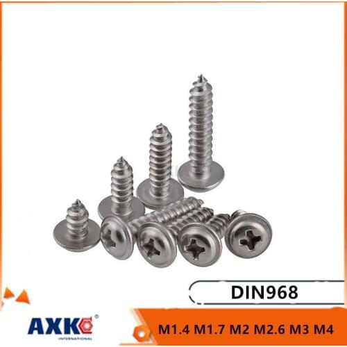 50pc M1.4 M1.7 M2 M2.6 M3 M4 DIN968 304 Stainless Steel Cross Phillips Pan Round Head With Washer Collar Self Tapping Wood Screw