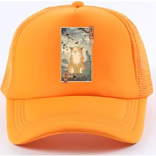 Japanese NEW Anime Cat Casual Plain Mesh Baseball Cap Adjustable Snapback Hats for Women Men Hip Hop Advertising White Cap