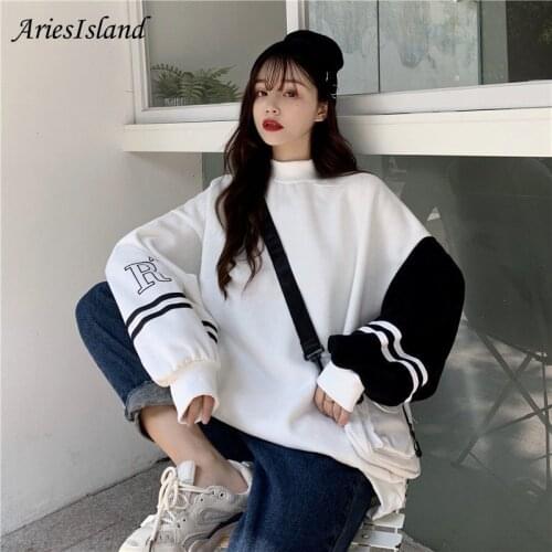 Splicing Long sleeve Hoodies Loose Casual Korean fashion Oversized Womens sweatshirt 2021 New Winter Harajuku Female sweatshirt