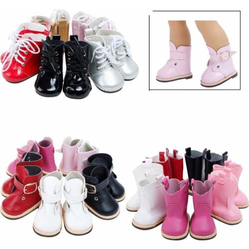 Handmade Fashion Doll Shoes Pure Color Wedding Party Wear Leather High Boot for 18 Inch Girl Doll Accessories Kids Toy