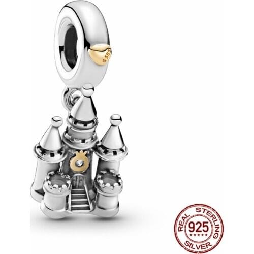 2021 New 925 Sterling Silver Two-tone Castle Charm Fit Original 3mm Bracelet&Bangle For Women Birthday Fashion Jewelry Gift