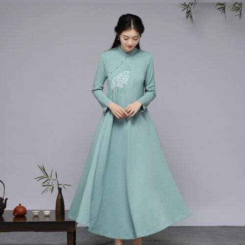 Dress Women Hanfu Dress Long Chinese Cheongsam Chinese Traditional Clothes Chiffon Fairy Dress Qipao Spring Skirt Chinese Style