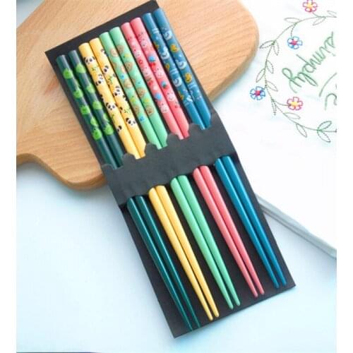 10 pairs of animal fruit wood bamboo ecological chopsticks handmade wood wooden sushi chopsticks Japanese style chopsticks