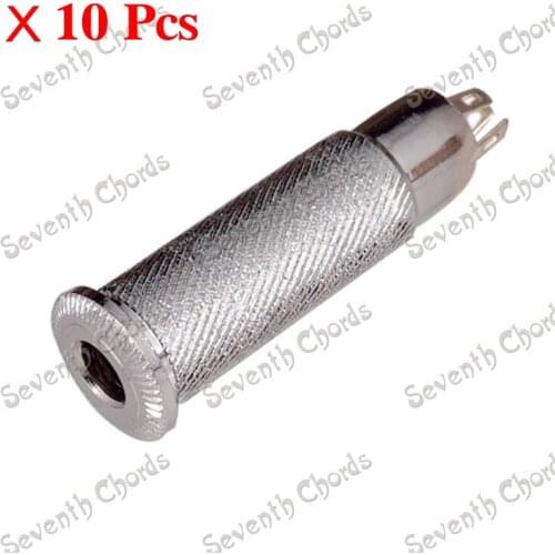 10 Pcs Chrome Knurled Cylinder Bass Guitar Output Input Jack Plug Socket / Guitar jack 1/4" 6.35mm