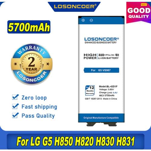 100% Original LOSONCOER 5700mAh BL-42D1F Battery For LG G5 VS987 US992 H820 H830 H840 H850 H860 H868 LS992 F700 BL42D1F