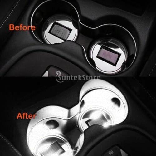 2 Piece Solar Cup Holder LED Light Pad Coaster Interior Decoration White
