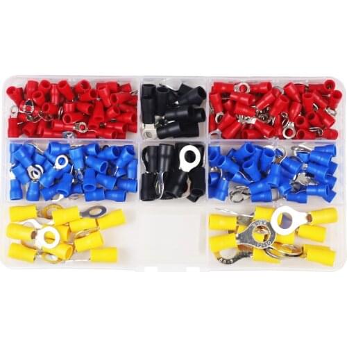 200pcs RV Electrical Ring Terminal Crimp Connector Kit Set With Box,Copper Wire Insulated Cord Pin End Butt