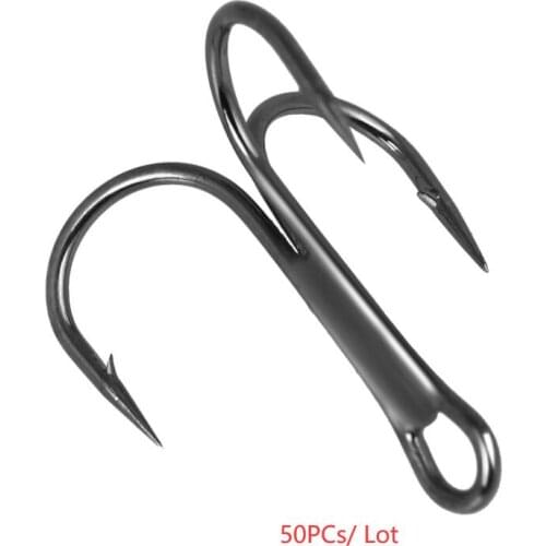 50Pcs/lot 2# 4# 6# 8# 12# Black Fishing Hook High Carbon Steel Treble Overturned Hooks Fishing Tackle Round Bend Treble Bass