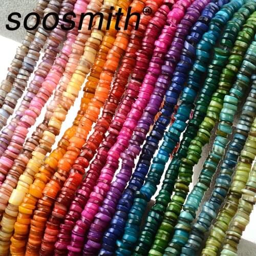 6mm Thickness 2~3mm Natural Shell Heishi Beads Spacer Beads Natural Shell Beads Dyed Color For Jewelry Making Bracelets Necklace