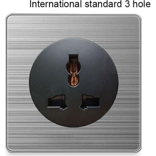 86 type International standard 3 hole Socket 1 2 3 Gang 1 2 Way home switch with led brushed stainless steel switch
