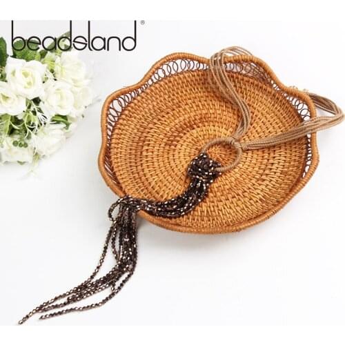 Beadsland Handmade Knit Necklace Fashion Hyperbole Glass Beads With Tassel Rope Chain Women Girls Party Christmas Gift 39260