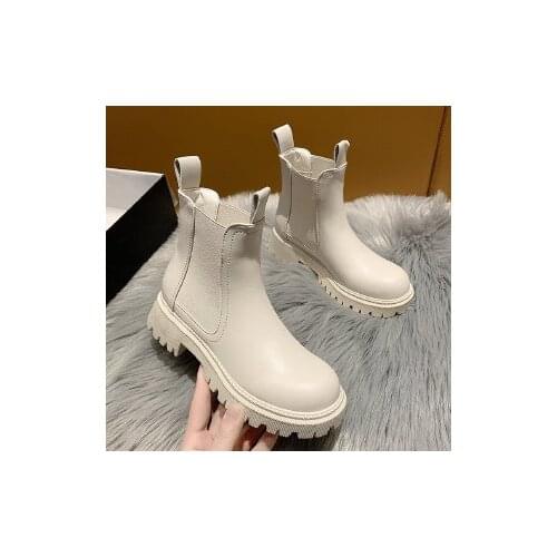 Spring Autumn New Ladies Elegant Black Beige Ankle Boots Platform Gothic Punk Style Female Short Boots Round Toe Martin Boots