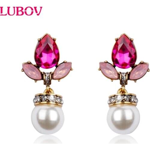 Elegant Big Acrylic Pearl Pendant Earrings Crystal Glass Stone Decoration Stud Earrings for Women 2018 Latest Jewelry