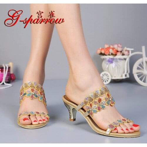 G-sparrow Summer New Catwalk Fashion Rhinestone Womens Shoes Diamond Slippers Sandals