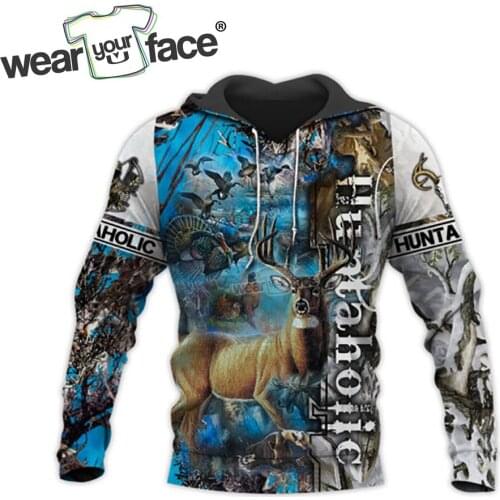 Huntaholic Camo Blue 3D All Over Printed Sweatshirts Zipper Hoodies Casual Tracksuits Shorts Streetwear Vocation Unisex Clothes