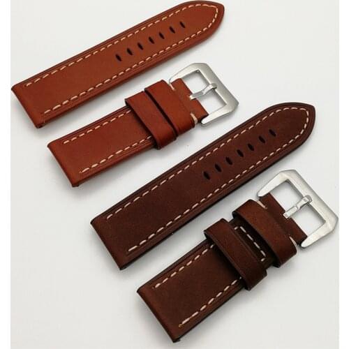 Coffee/Brown Leather Watch Strap Replacement Accessories Waterproof Sweat-proof and Durable Premium Pin Buckle Strap