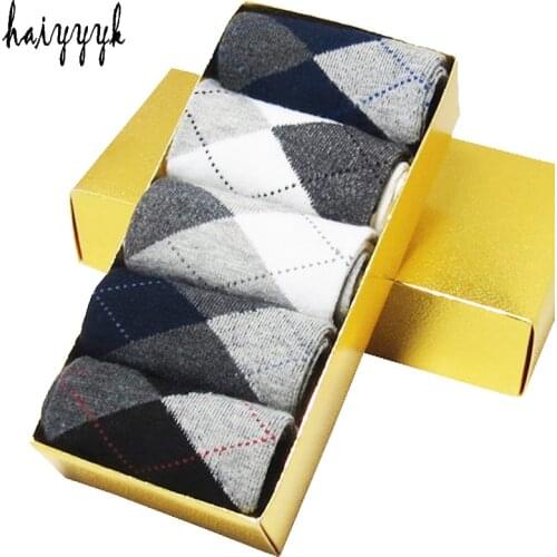 Mens cotton socks classic diamond socks men breathable antibacterial crew sock 5pairs/lot No Box