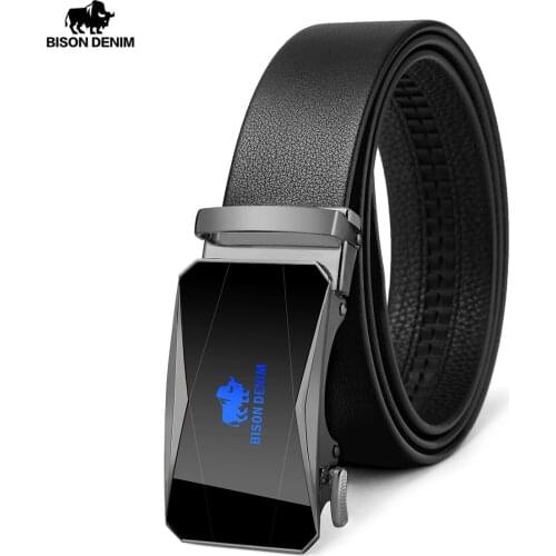 BISON DENIM Men Belts Automatic Buckle Belt Genune Leather High Quality Belts For Men Leather Strap Casual Buises for Jeans