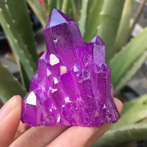 82g Rare beautiful purple flame aura quartz crystal cluster specimen