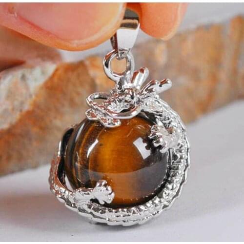 Tigereye Round Bead Pendant Dragon Jewelry For Woman Gift S547