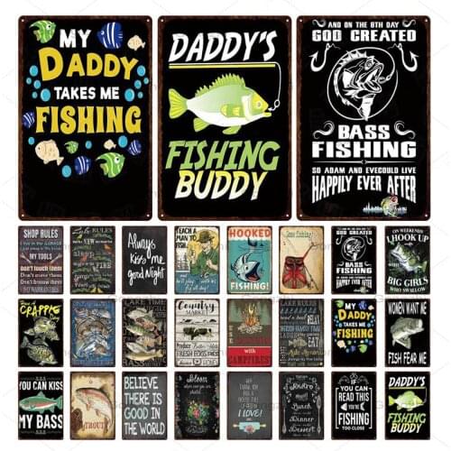 Gone Fishing Shabby Chic Metal Tin Sign Bar Pub Outdoor Sea Fish Plaque Posters Daddys Fish Tin Plate Vintage Home Decor