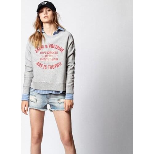 Autumn Loose Casual Grey Brand Cotton Letter Print O-Neck Pullover Female Slim High Quality Sweatshirt Ladies Fashion Top ML020