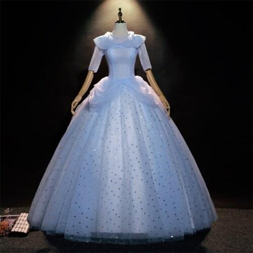 Luxury light sky blue lace collar star sequin ball gown opera medieval Renaissance Victoria dress ball gown