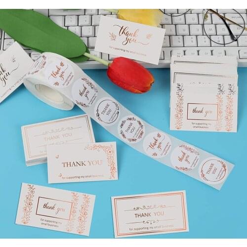 Rose Gold Foil Thank You Card With Thank You Stickers Thank You for Your Supporting My Small Business Great for Online Shop