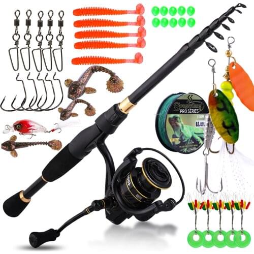 Sougayilang 1.8-2.1m Fishing Rod Combo Set with Telescopic Spinning Rod and Spinning Reels Fishing Line Lure Hooks Full Kit