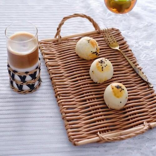 Foldable Plate Household Snack Mat Rattan Storage Tray Fruit Basket Snack Plate Basket Fruit Rack Bowl Rattan Woven Storage