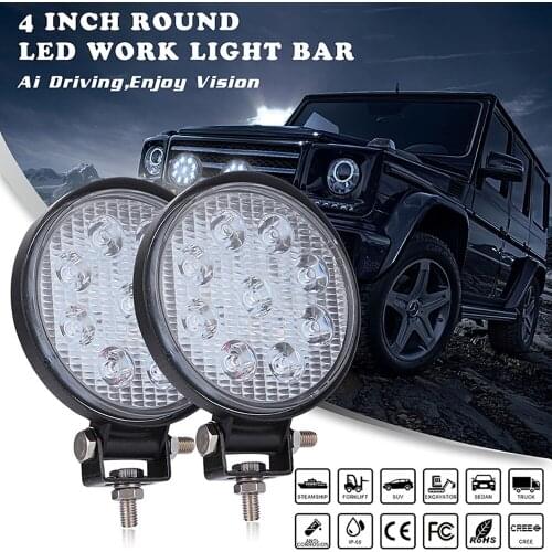 Led Work Light 27W 6500K Led Driving Light Waterproof Round Led Spotlight for Car Offroad 4x4 SUV ATV Motorcycle Auto Spotlight