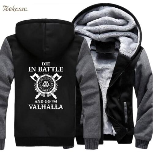 Odin Vikings Hoodie Men Die In Battle And Go To Valhalla Hooded Sweatshirt Coat 2020 Winter Warm Fleece Black Grey Jacket Mens