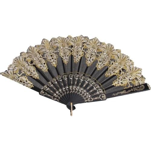Large Folding Hand Fan Chinese Style Printed Foldable Fan Festival Gift Performance Fan (Black)