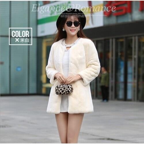 2019 winter new fashion genuine natural full leather rex Rabbit fur coat in the womens round neck outerwear long jacket coats