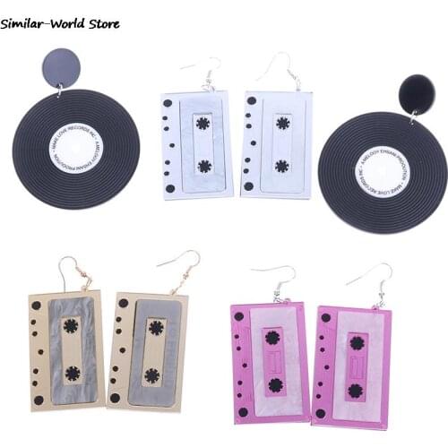 1 Pair Vintage Black Vinyl Record Acrylic Earrings For Women Personality Transparent Circle Record Drop Dangling Earrings